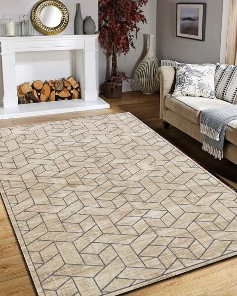 Drom Pamuk Dokuma Taban Makinede Yıkanabilen Kilim Kaymaz Şönil Geometrik Halı