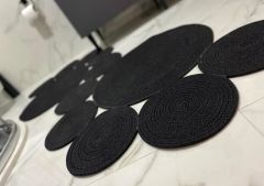 Milda 51 Hasırlı El Örgüsü Çift Taraflı Jüt Kilim Hav Toz Vermez Siyah Jüt Halı 100x330