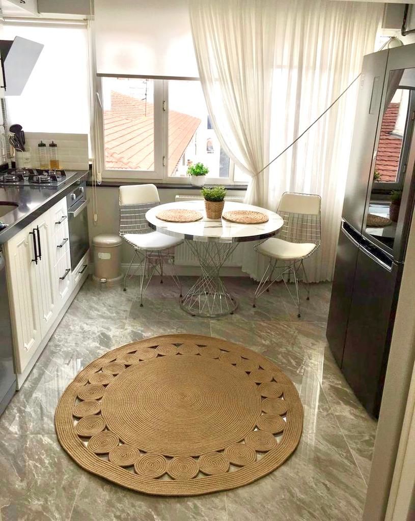 Milda 53 Kahverengi Çift Taraflı Yıkanabilir Örgü Jüt Kilim Bohem Dekoratif Antre Mutfak Balkon Banyo Jüt Halı 90x90
