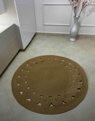 Milda 53 Kahverengi Çift Taraflı Yıkanabilir Örgü Jüt Kilim Bohem Dekoratif Antre Mutfak Balkon Banyo Jüt Halı 120x120