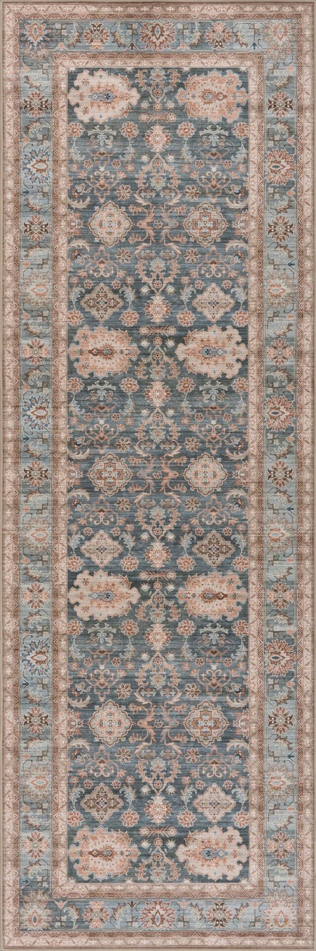 Atelier 505 Dusty Blue  Eskitme Vintage Antre Hol Halısı Etnik Dokuma Otantik Özel Ölçü Yolluk