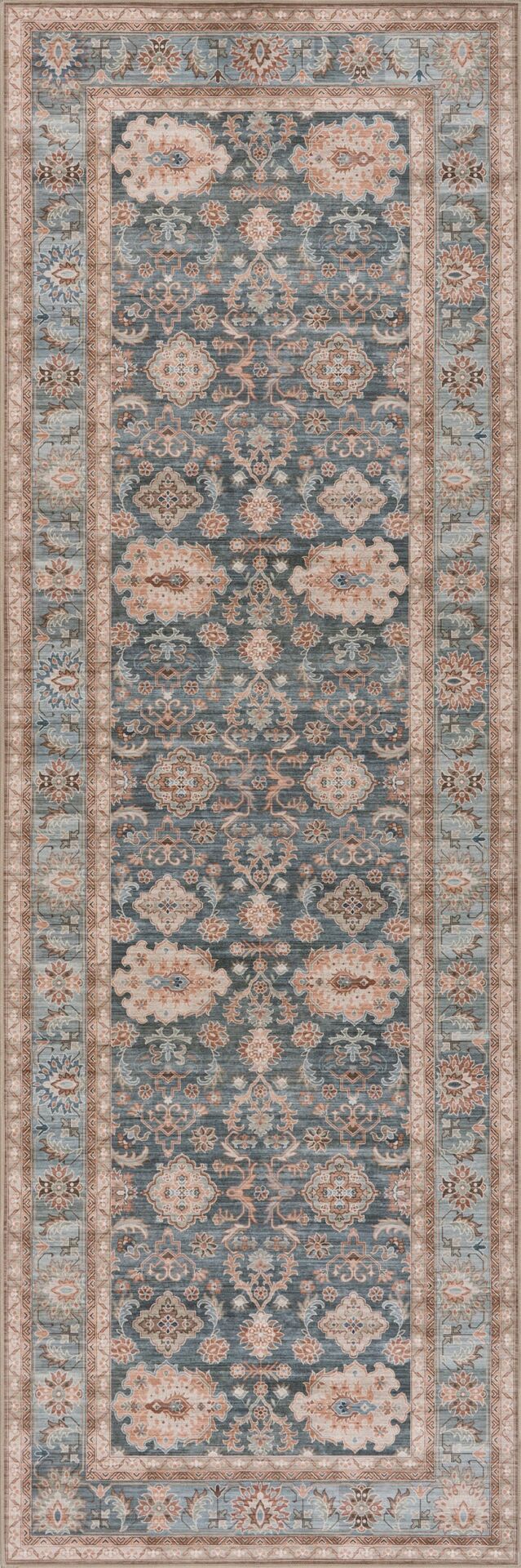 Atelier 505 Dusty Blue  Eskitme Vintage Antre Hol Halısı Etnik Dokuma Otantik Özel Ölçü Yolluk