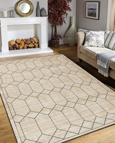 Drom Pamuk Dokuma Taban Makinede Yıkanabilen Kilim Kaymaz Şönil Geometrik Hal