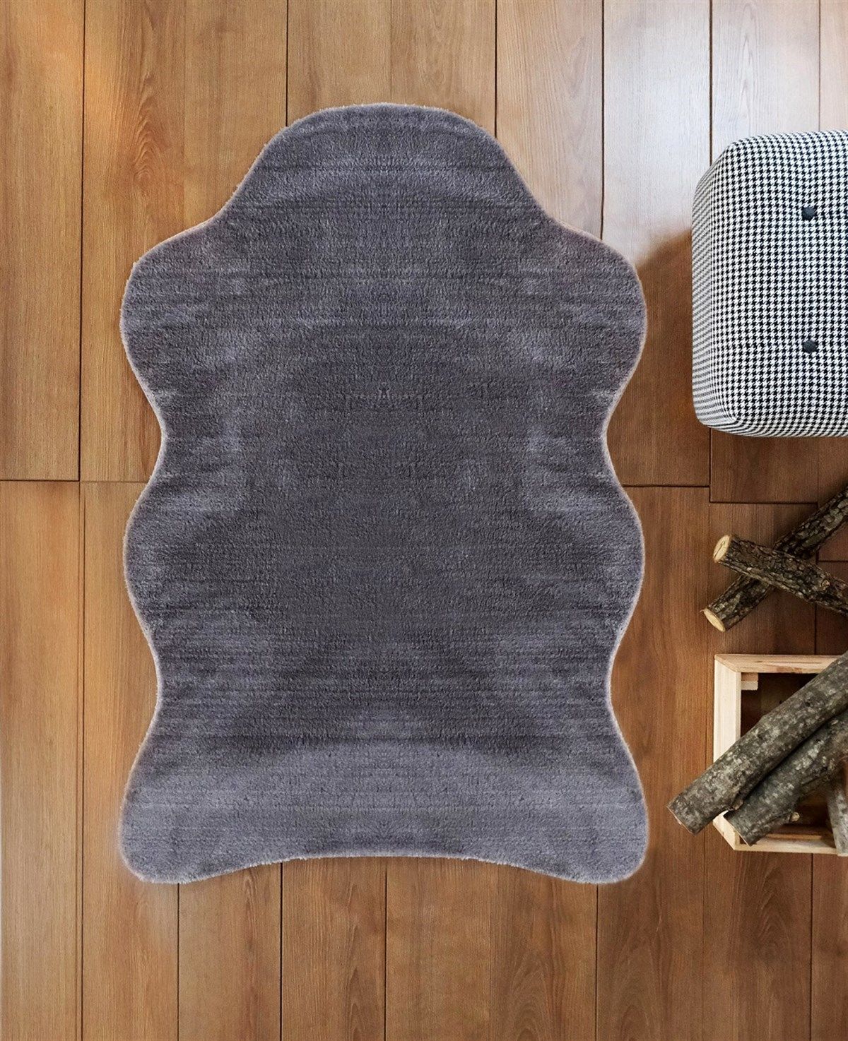Halımax Tavşan Tüyü Kaymaz Tabanlı Gri Post Peluş Halı Yumuşak, Kaymaz, Şık Dekoratif Peluş Halı Antre Yatak Odası Çocuk Odası Halısı