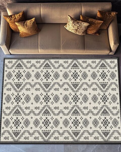 Drom Pamuk Dokuma Taban Makinede Yıkanabilen Kilim Kaymaz Şönil Nordic Modern Halı