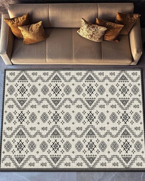 Drom Pamuk Dokuma Taban Makinede Yıkanabilen Kilim Kaymaz Şönil Nordic Modern Halı