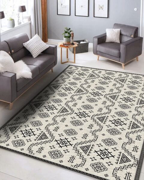 Drom Pamuk Dokuma Taban Makinede Yıkanabilen Kilim Kaymaz Şönil Nordic Modern Halı