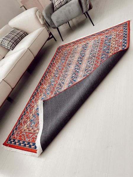 Halımax Dara 041 Yıkanabilir Kaymaz Dokuma Tabanlı Etnik Çizgili Kırmızı Modern Halı 100x200