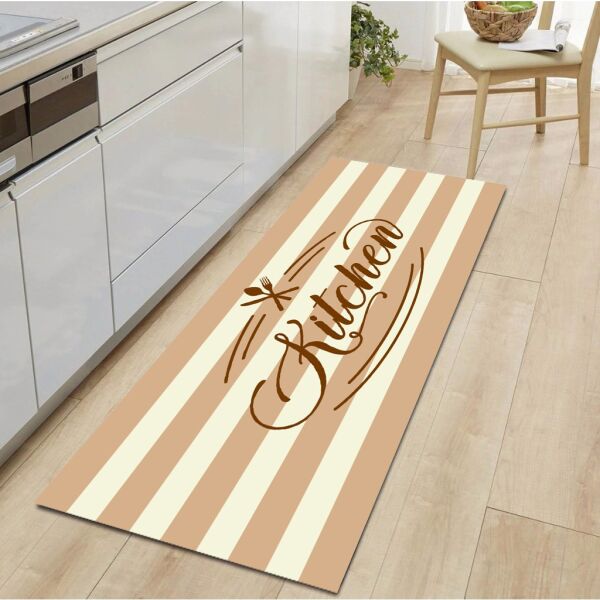 Kaymaz Taban Leke Tutmaz Yıkanabilir Kitchen Kahve Fame Mutfak Halısı