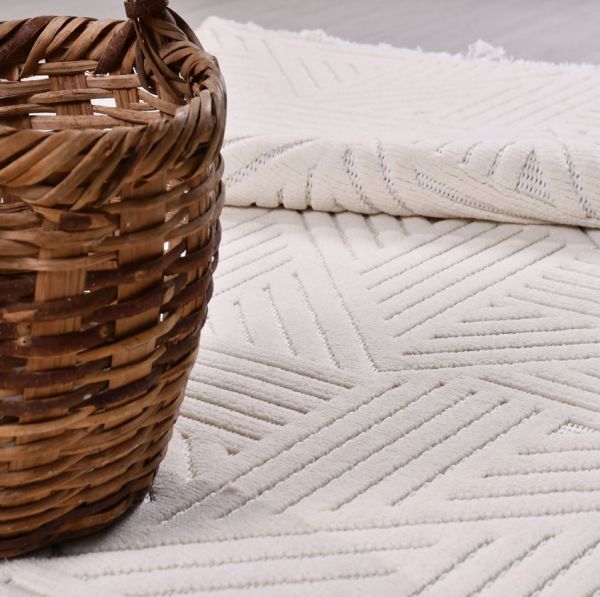 Crea Halı Tuana TY05K Beyaz Kabartmalı Modern Salon Halısı Mutfak Halısı Dekoratif Koridor Halısı My Crea Home