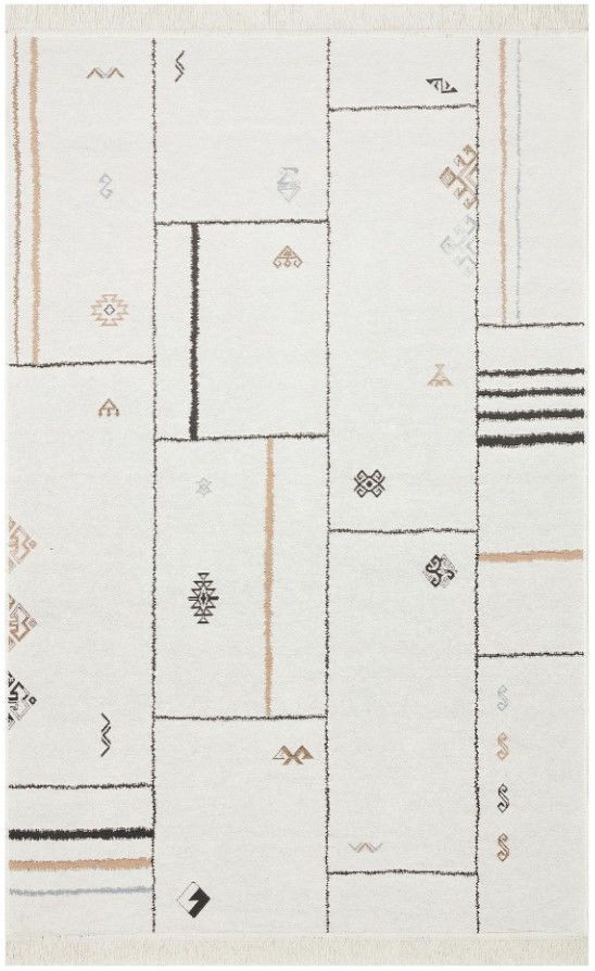 Eko Halı Arya AR 41 Cream Black Çift Taraflı Yıkanabilir Krem Siyah Kilim Hav Toz Vermez Yolluk Mutfak Halısı