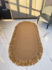 Milda 78 Jüt Hasırlı El Örgüsü Çift Taraflı Kilim Oval Püsküllü Jüt Halı 100x150