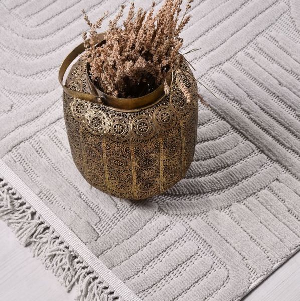 Crea Halı Tuana TY06K Gri Kabartmalı Modern Salon Halısı Mutfak Halısı Dekoratif Koridor Halısı My Crea Home