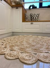 Milda 85 Jüt Hasırlı El Örgüsü Çift Taraflı Kilim Yuvarlak Jüt Halı 90x90