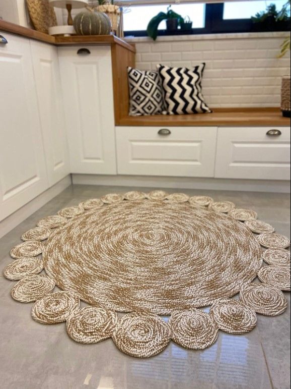 Milda 85 Jüt Hasırlı El Örgüsü Çift Taraflı Kilim Yuvarlak Jüt Halı 90x90