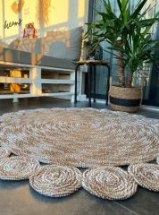 Milda 85 Jüt Hasırlı El Örgüsü Çift Taraflı Kilim Yuvarlak Jüt Halı 90x90