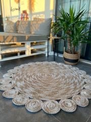 Milda 85 Jüt Hasırlı El Örgüsü Çift Taraflı Kilim Yuvarlak Jüt Halı 120x120