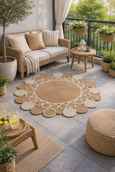 Salda JUT01 Hasır Çift Taraflı Yıkanabilir Jüt Kilim Mutfak Banyo Koridor Halısı Yuvarlak Jüt Halı