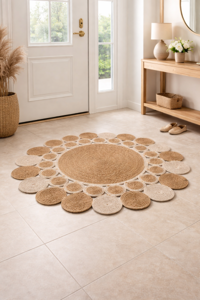 Salda JUT01 Hasır Çift Taraflı Yıkanabilir Jüt Kilim Mutfak Banyo Koridor Halısı Yuvarlak Jüt Halı