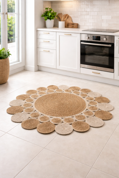 Salda JUT01 Hasır Çift Taraflı Yıkanabilir Jüt Kilim Mutfak Banyo Koridor Halısı Yuvarlak Jüt Halı