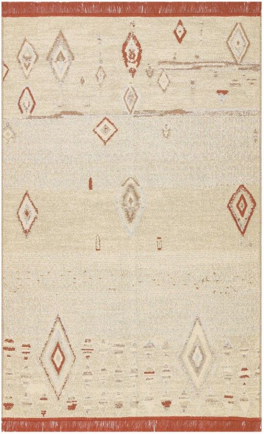 Eko Halı Arya 37 Çift Taraflı Yıkanabilir Krem Kiremit Kilim Hav Toz Vermez Yolluk Mutfak Halısı