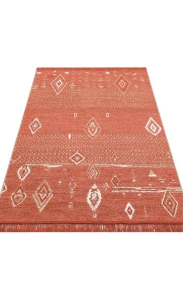Eko Halı Arya 37 Çift Taraflı Yıkanabilir Krem Kiremit Kilim Hav Toz Vermez Yolluk Mutfak Halısı