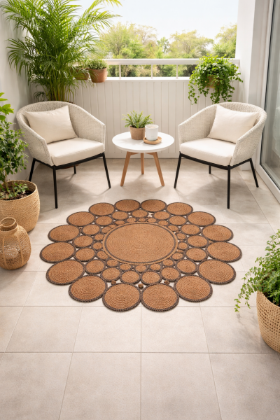 Salda JUT02 Hasır Çift Taraflı Yıkanabilir Jüt Kilim Mutfak Banyo Koridor Halısı Yuvarlak Jüt Halı