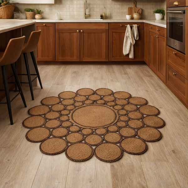 Salda JUT02 Hasır Çift Taraflı Yıkanabilir Jüt Kilim Mutfak Banyo Koridor Halısı Yuvarlak Jüt Halı