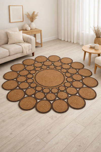 Salda JUT02 Hasır Çift Taraflı Yıkanabilir Jüt Kilim Mutfak Banyo Koridor Halısı Yuvarlak Jüt Halı