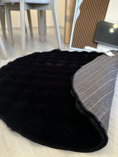 Ekstra Yumuşak Dokulu Siyah Bubble Tavşan Tüyü Darcio Yuvarlak Post Peluş Halı