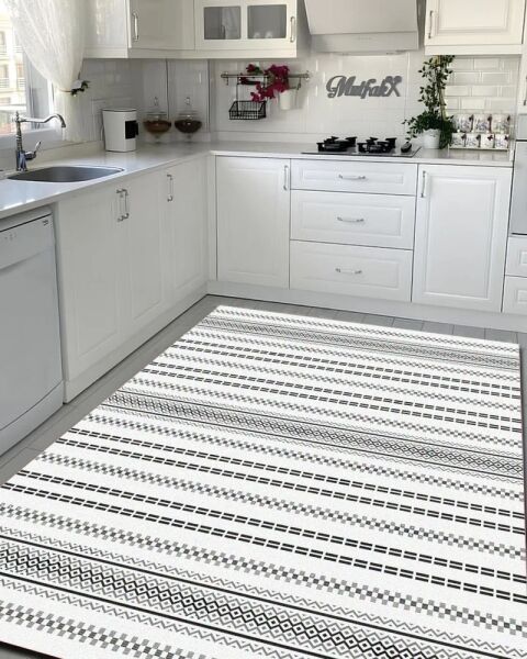 Drom Pamuk Dokuma Taban Makinede Yıkanabilen Kilim Kaymaz Şönil Minimal Çizgili Halı