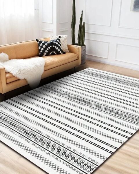 Drom Pamuk Dokuma Taban Makinede Yıkanabilen Kilim Kaymaz Şönil Minimal Çizgili Halı