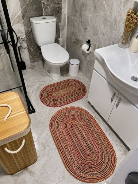 Milda Jüt 2'li Çift Taraflı İkili Yıkanabilir Multi Hav Toz Vermez Banyo Paspas Takımı 40x60cm & 50x80cm