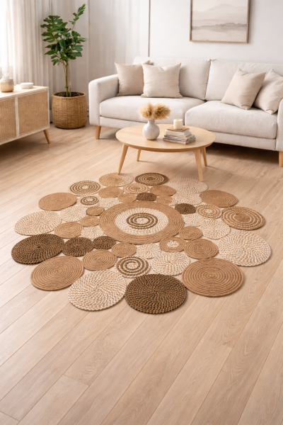 Salda JUT03 Hasır Çift Taraflı Yıkanabilir Jüt Kilim Mutfak Banyo Koridor Halısı Yuvarlak Jüt Halı