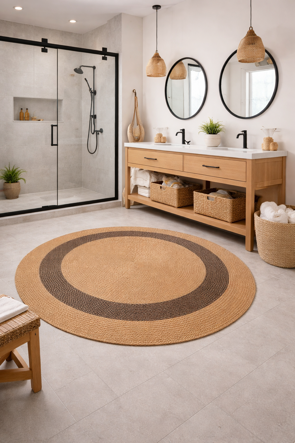 Salda JUT04 Hasır Çift Taraflı Yıkanabilir Jüt Kilim Mutfak Banyo Koridor Halısı Yuvarlak Jüt Halı