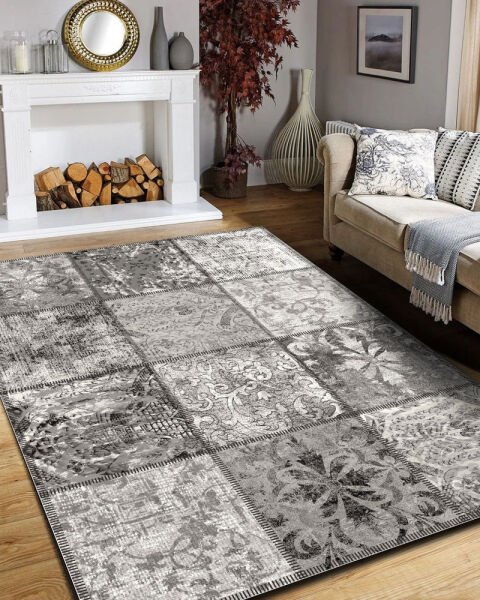 Drom Pamuk Dokuma Taban Makinede Yıkanabilen Kilim Kaymaz Şönil Patchwork Vintage Halı