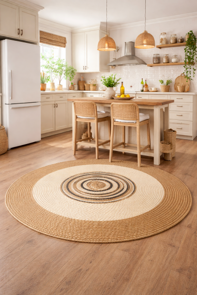 Salda JUT06 Hasır Çift Taraflı Yıkanabilir Jüt Kilim Mutfak Banyo Koridor Halısı Yuvarlak Jüt Halı