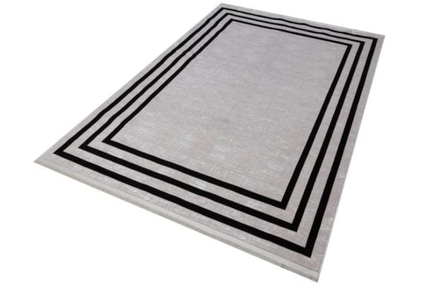 Art Bambu Saten Siyah Çerçeve Desenli Makinede Yıkanabilir Dokuma Halı Çerçeveli Modern Dokuma Halı