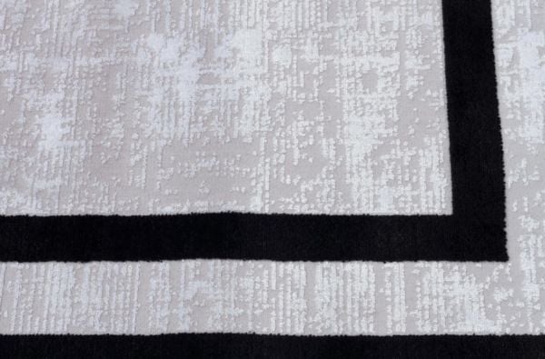 Art Bambu Saten Siyah Çerçeve Desenli Makinede Yıkanabilir Dokuma Halı Çerçeveli Modern Dokuma Halı