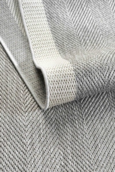Agra Ar03 Sisal Hav Toz Vermez Kolay Silinebilir Yuvarlak Sisal Halı Antre Balkon Mutfak Silinebilir Sisal Kilim  Beyaz Çerçeveli Gri Sisal Halı