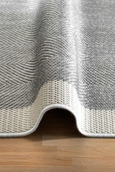 Agra Ar03 Sisal Hav Toz Vermez Kolay Silinebilir Yuvarlak Sisal Halı Antre Balkon Mutfak Silinebilir Sisal Kilim  Beyaz Çerçeveli Gri Sisal Halı