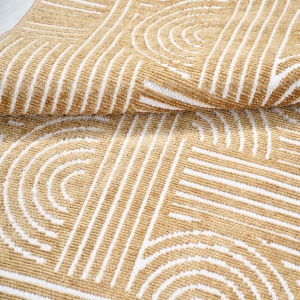 Crea Halı Rana 6113S Sarı Yazlık Halı Kaydırmaz Taban Renkli Yıkanabilir Dokuma Kilim