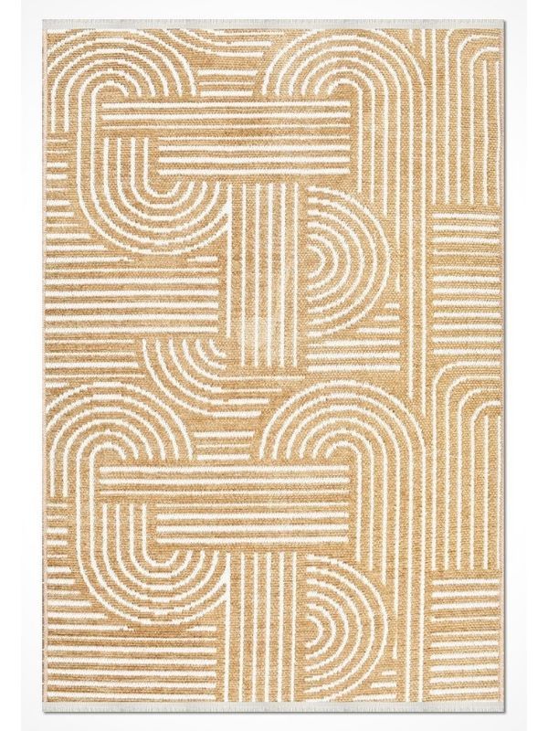 Crea Halı Rana 6113S Sarı Yazlık Halı Kaydırmaz Taban Renkli Yıkanabilir Dokuma Kilim