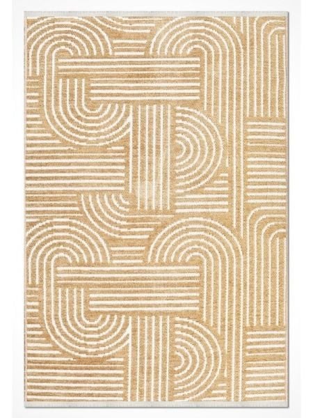 Crea Halı Rana 6113S Sarı Yazlık Halı Kaydırmaz Taban Renkli Yıkanabilir Dokuma Kilim
