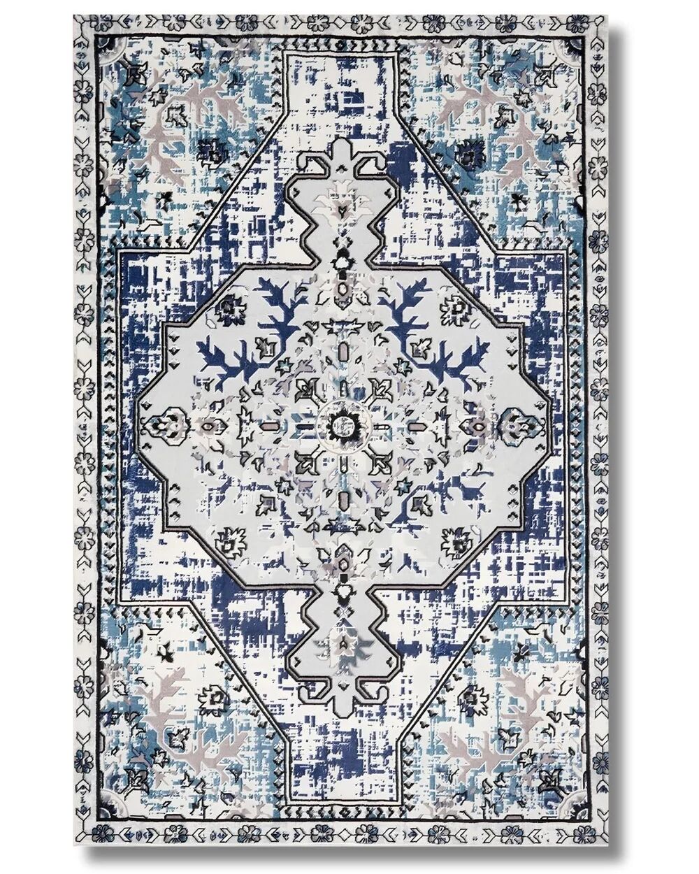 Drom Pamuk Dokuma Taban Makinede Yıkanabilen Kilim Kaymaz Şönil Mavi Retro Vintage Halı