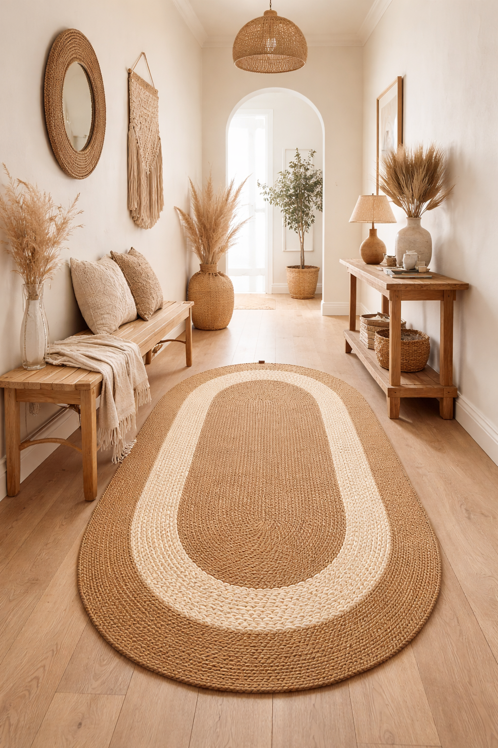 Salda JUT07 Hasır Çift Taraflı Yıkanabilir Jüt Kilim Mutfak Banyo Koridor Halısı Oval Jüt Halı