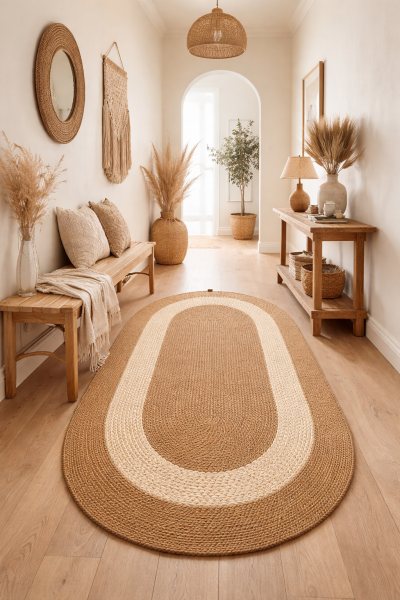 Salda JUT07 Hasır Çift Taraflı Yıkanabilir Jüt Kilim Mutfak Banyo Koridor Halısı Oval Jüt Halı