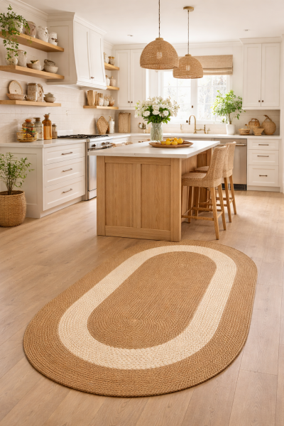 Salda JUT07 Hasır Çift Taraflı Yıkanabilir Jüt Kilim Mutfak Banyo Koridor Halısı Oval Jüt Halı