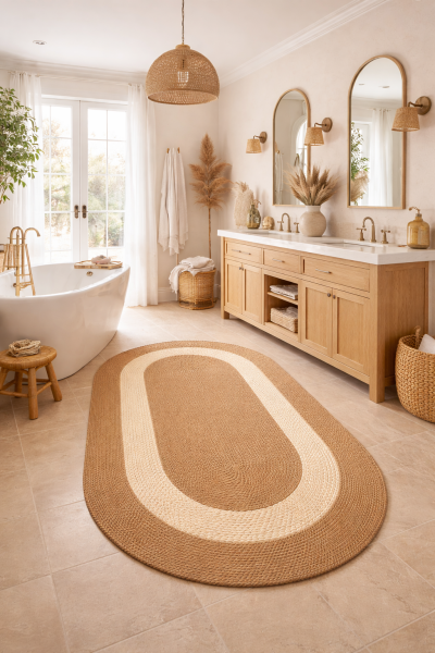Salda JUT07 Hasır Çift Taraflı Yıkanabilir Jüt Kilim Mutfak Banyo Koridor Halısı Oval Jüt Halı