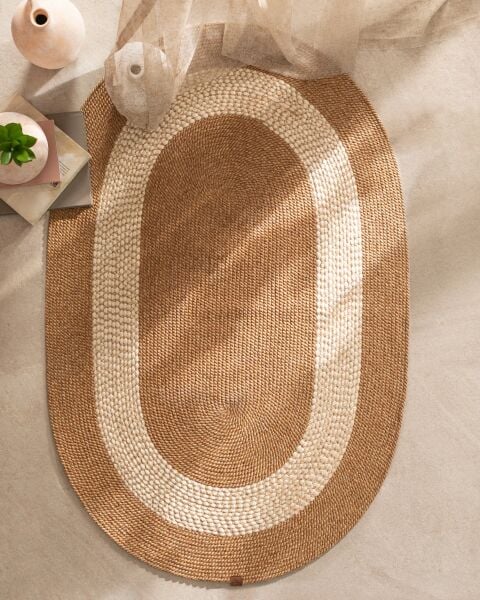 Salda JUT07 Hasır Çift Taraflı Yıkanabilir Jüt Kilim Mutfak Banyo Koridor Halısı Oval Jüt Halı